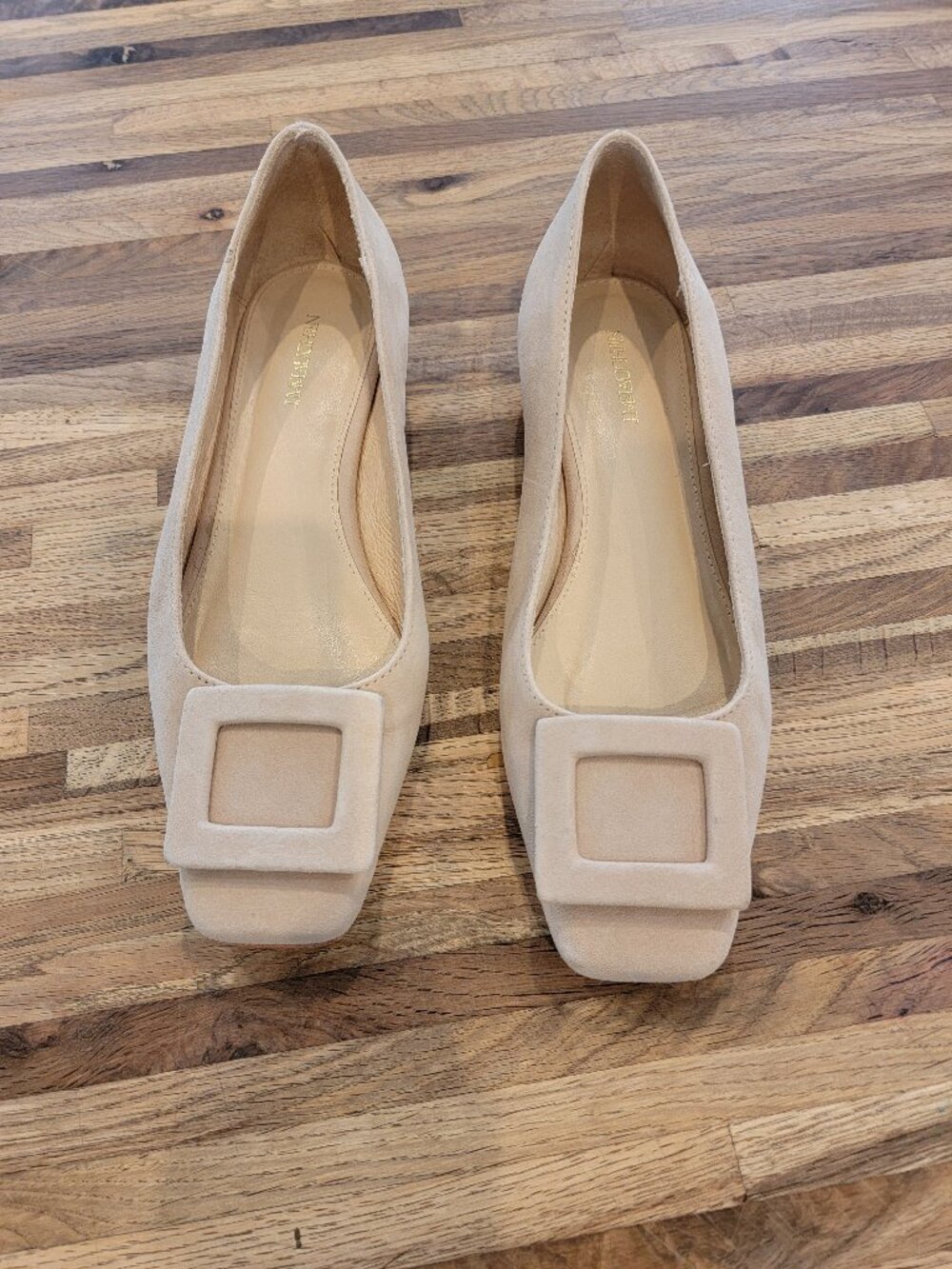 J. McLaughlin Lisbeth Square Buckle Flat Slip On Loafer Shoes in Cream